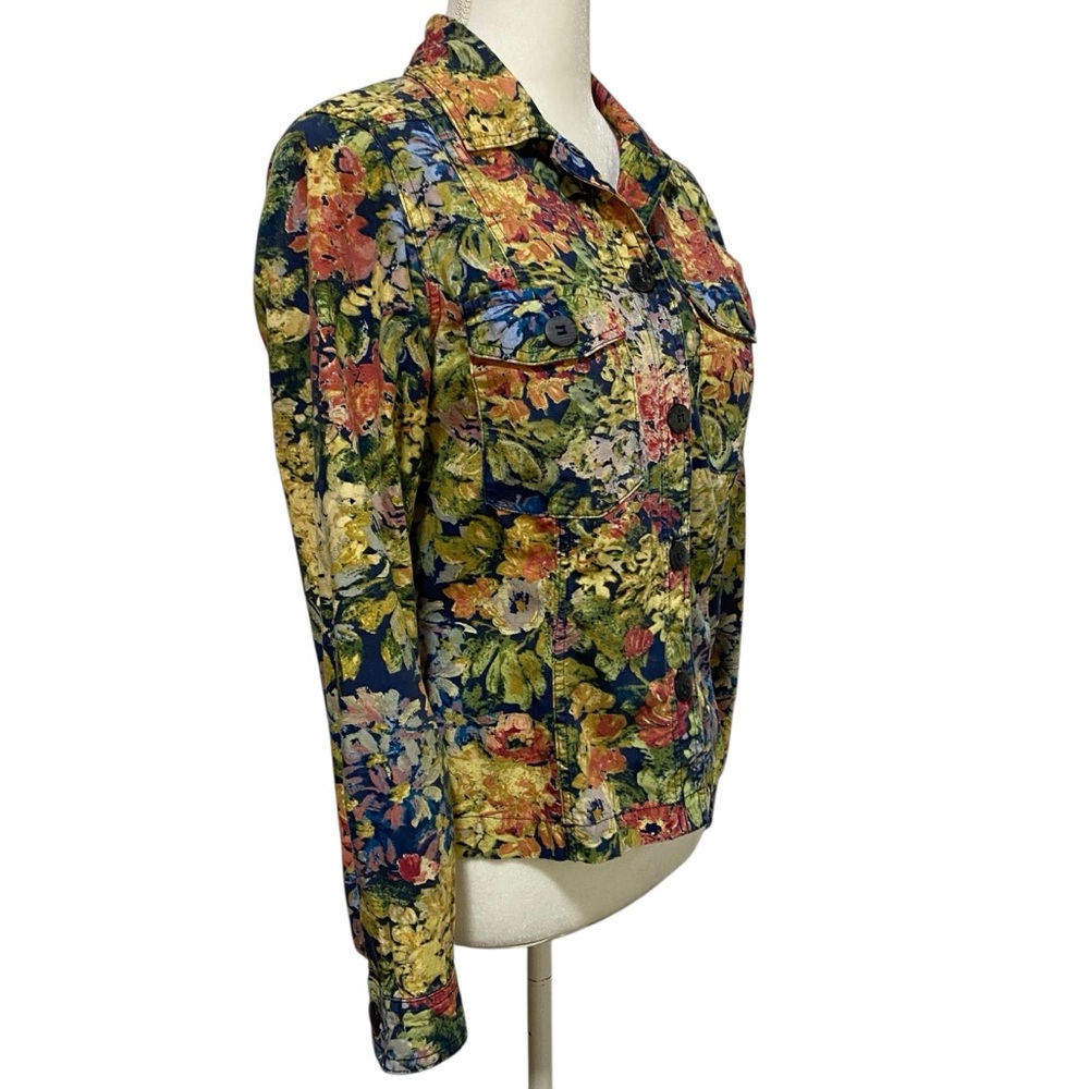 Coldwater Creek Yellow and Blue Blazer Structured Floral Jacket - Picture 5 of 17